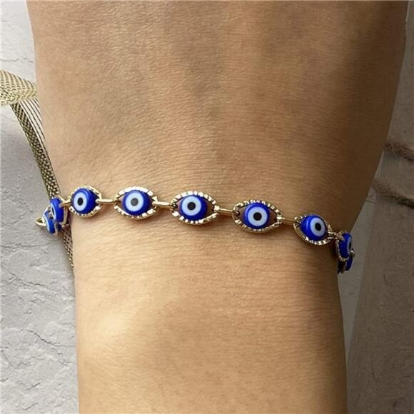Gold Plated Evil Eye Bracelet for Women Dainty Chain Bracelet, Protection - Picture 2 of 7
